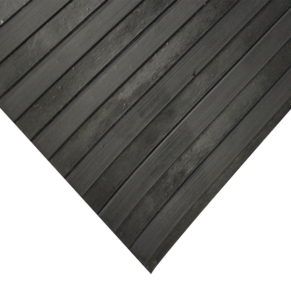 Rubber-Cal "Wide-Rib" Corrugated Rubber Floor Mat - 1/8 in x 3 ft x 20 ft - Black Rubber Roll - 03-167-WR-P