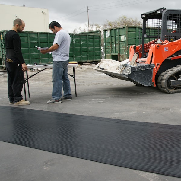 Rubber-Cal "Wide-Rib" Corrugated Rubber Floor Mat - 1/8 in x 3 ft x 20 ft - Black Rubber Roll - 03-167-WR-P