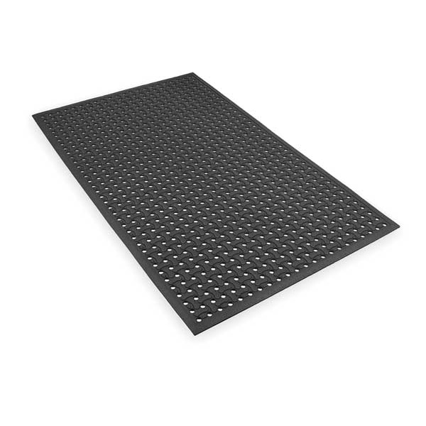 Notrax Antifatigue Mat, Rubber, Drainage Holes, 3 ft W x 5 ft L, Black - T18S0035BL