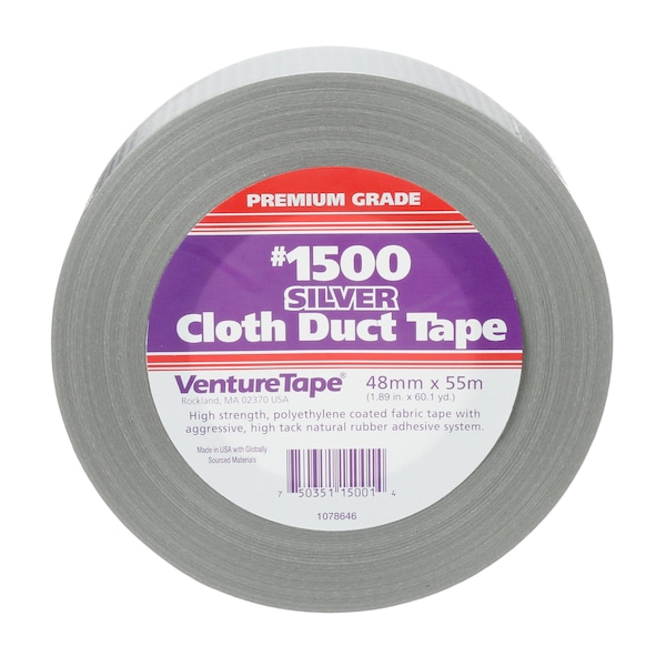 3M VentureTape No 1500 General Purpose Cloth Duct Tape, 2 IN x 60 Yards, Silver - 7100043836
