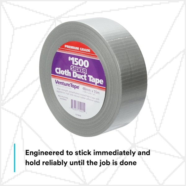 3M VentureTape No 1500 General Purpose Cloth Duct Tape, 2 IN x 60 Yards, Silver - 7100043836