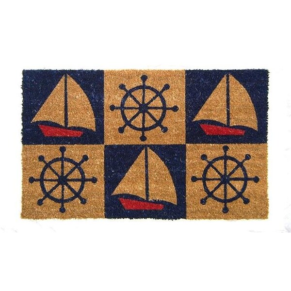 Geo Crafts Geo Crafts G372 BOATS & WHEELS 18 x 30 in. Vinyl PVC Backed Nautical Doormat - G372 BOATS & WHEELS