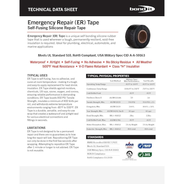 Er Tape Triangle Self Fusing Tape, 1 In, 0.020 In. - GL20R67100