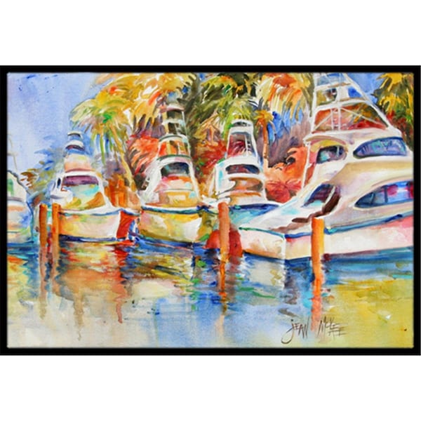 Carolines Treasures Deep Sea Fishing Boats At The Dock Indoor and Outdoor Mat- 24 x 36 in. - JMK1052JMAT