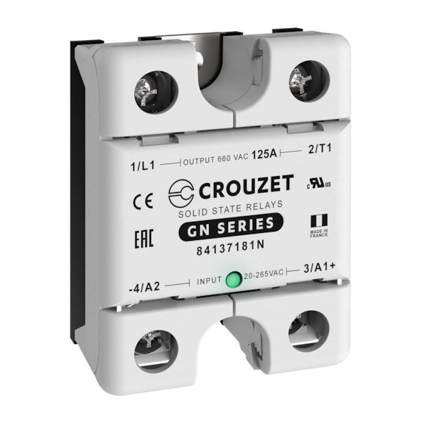 Crouzet SSR 1 Phase, Montaje en Panel, 125A, EN 20-265 VAC, SALIDA 660 VAC, Zero Cross - 84137181N