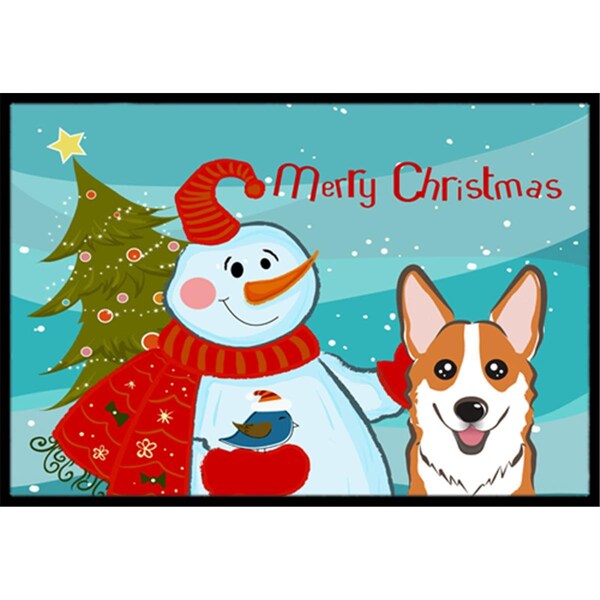 Carolines Treasures Snowman With Red Corgi Indoor and Outdoor Mat- 24 x 36 in. - BB1874JMAT
