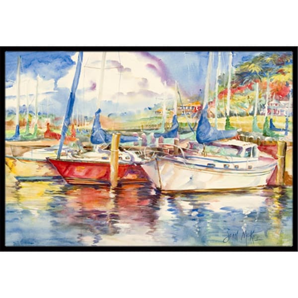 Carolines Treasures Three Boats Sailboats Indoor and Outdoor Mat- 24 x 36 in. - JMK1034JMAT