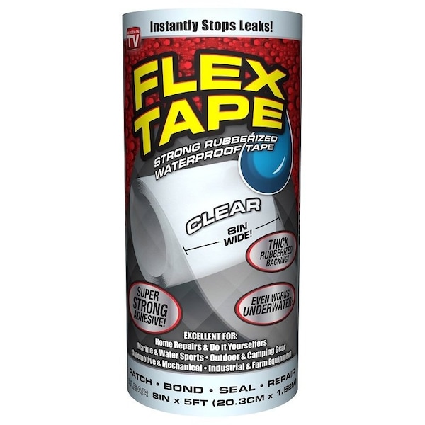 Flex Seal Repair Tape, 5 ft L, 8 in W, Clear - TFSCLRR0805