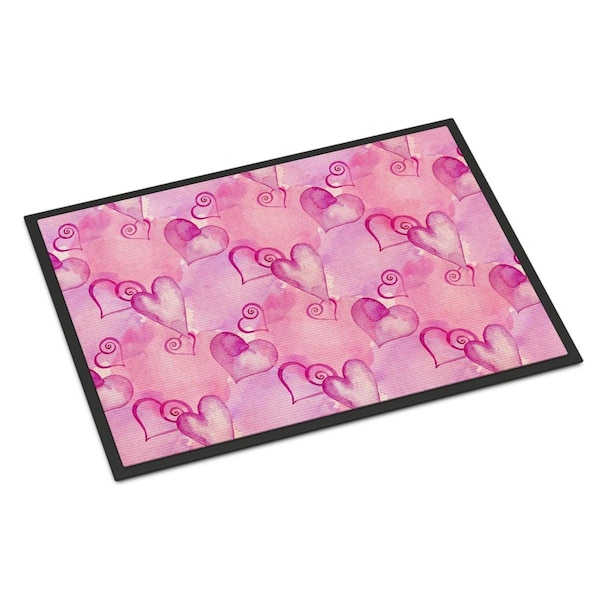 Carolines Treasures Watercolor Hot Pink Hearts Indoor or Outdoor Mat, 24 x 36 in. - BB7564JMAT