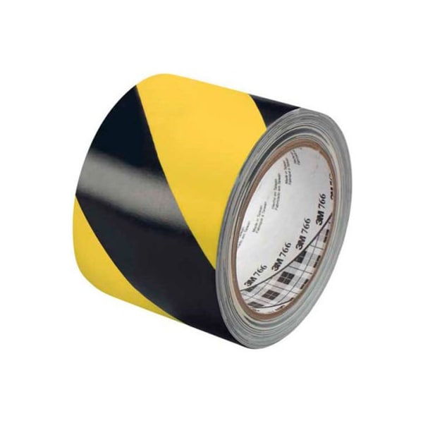 Box Packaging 3M 766 Striped Vinyl Tape 3" x 36 Yds 5 Mil Black/Yellow - 2/PACK - T9687662PK