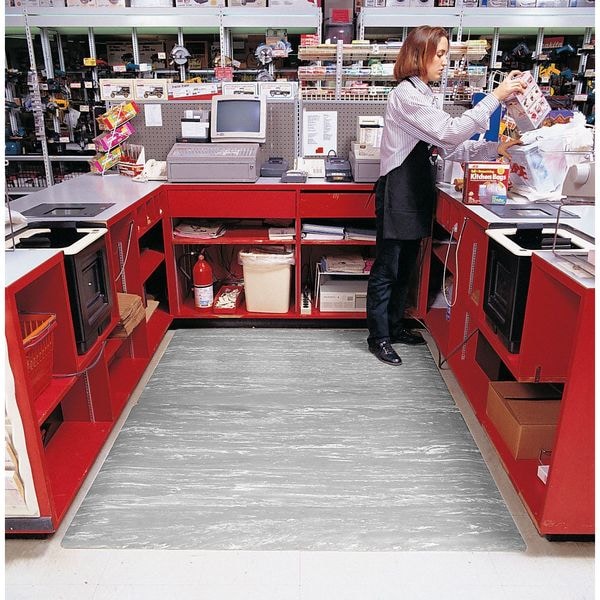 Notrax Antifatigue Mat, 12 ft. L x 3 ft. W, 1/2" Thickness, Vinyl, Marble, Gray/White - 470S0312GY