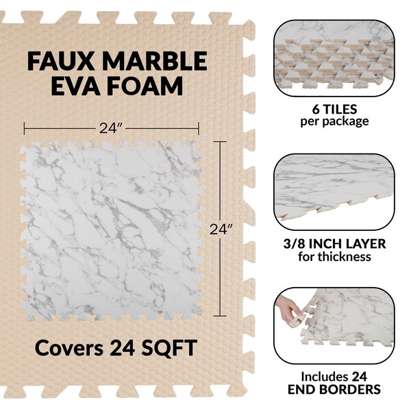 Stalwart Foam Floor Tiles - 24sqft Baby Play Mat - Interlocking Puzzle Mat by Marble - 75-6411