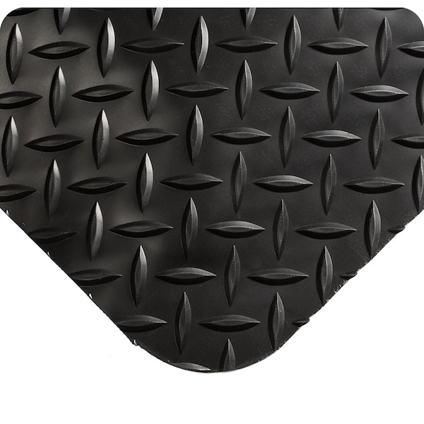 Wearwell Antifatigue Mat, 24 ft. L x 3 ft. W, 15/16" Thickness, Vinyl, Diamond Plate, Black/Yellow - 414