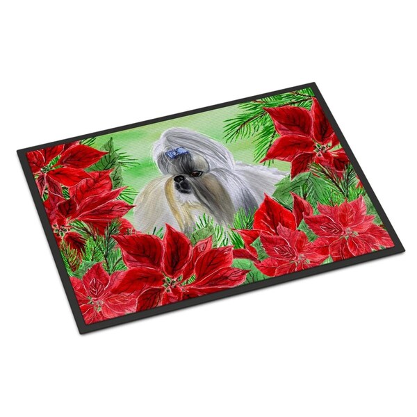 Carolines Treasures Shih Tzu Poinsettas Indoor or Outdoor Mat, 24 x 36 in. - CK1314JMAT