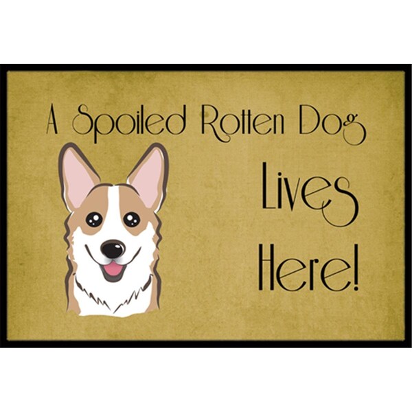 Carolines Treasures Sable Corgi Spoiled Dog Lives Here Indoor and Outdoor Mat- 18 x 27 in. - BB1501MAT