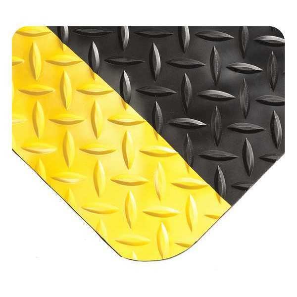 Wearwell Antifatigue Mat, 60 ft. L x 5 ft. W, 15/16" Thickness, Diamond Plate, Black/Yellow - 414.1516X5X60BYL