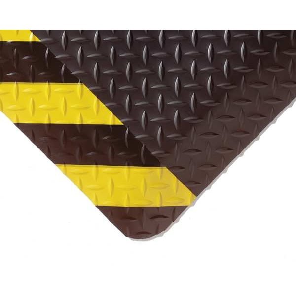 Wearwell Antifatigue Mat, 3 ft. L x 2 ft. W, 9/16" Thickness, Diamond Plate, Black/Yellow - 415