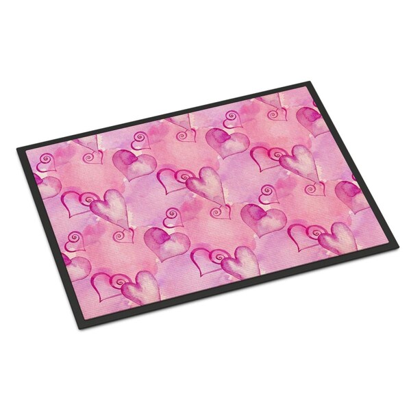 Carolines Treasures Watercolor Hot Pink Hearts Indoor or Outdoor Mat, 18 x 27 in. - BB7564MAT