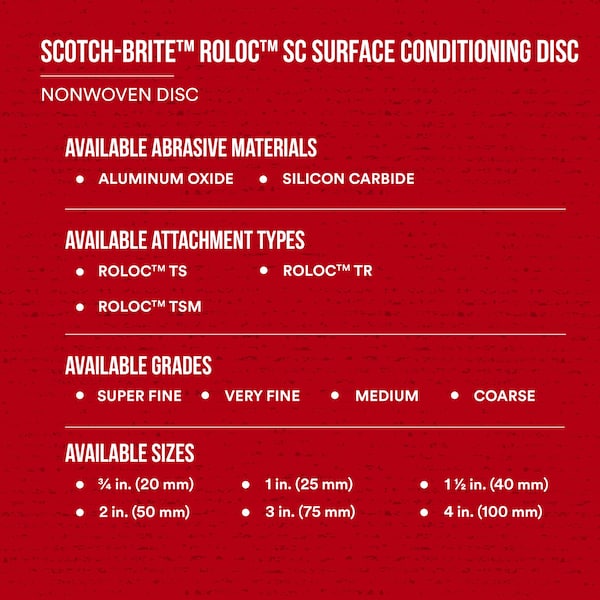 Scotch-Brite Roloc Surface Conditioning Disc, 07485, A/O Coarse, TR, 3 in, with Scrim, 4PK - SC-DR