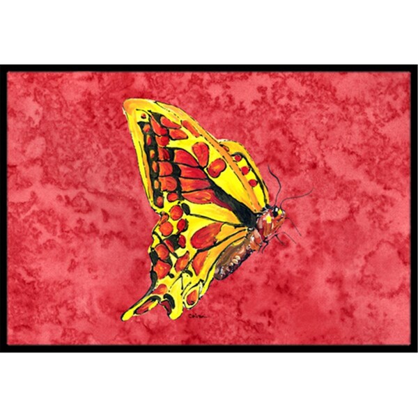 Carolines Treasures Butterfly on Red Indoor Or Outdoor Doormat - 18 x 27 in. - 8862MAT