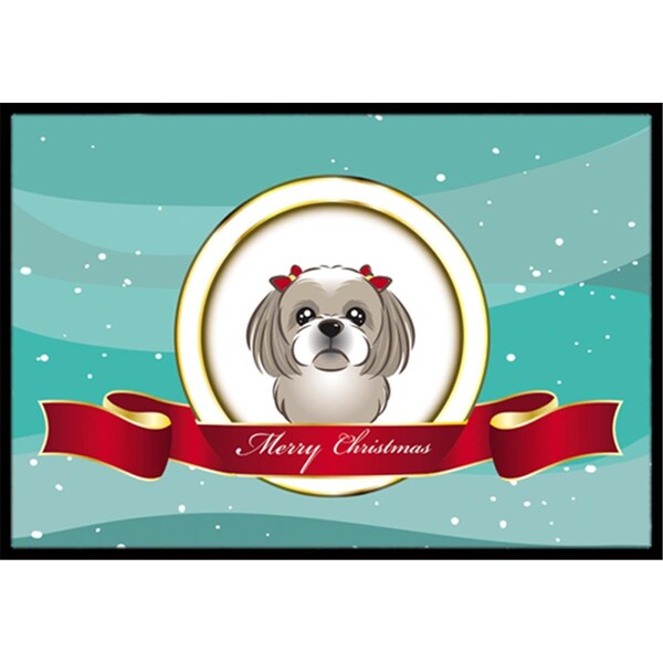 Carolines Treasures Gray Silver Shih Tzu Merry Christmas Indoor and Outdoor Mat- 18 x 27 in. - BB1560MAT