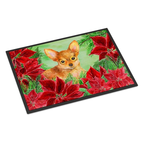 Carolines Treasures Toy Terrier Poinsettas Indoor or Outdoor Mat - 18 x 27 in. - CK1369MAT