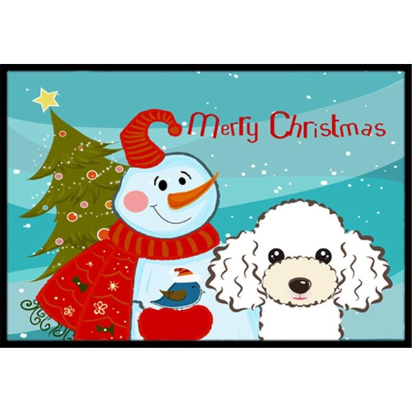 Carolines Treasures Snowman With White Poodle Indoor and Outdoor Mat- 18 x 27 in. - BB1877MAT