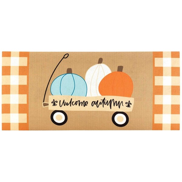 Perfectpillows 9.75 x 21.875 in. Welcome Autumn Wagon Insert Doormat - PE3467307