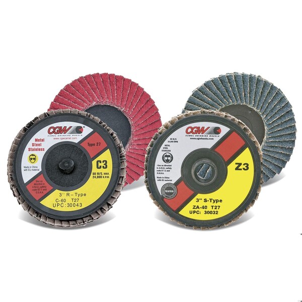 Cgw Abrasives Mini Premium Quick-Change Regular Turn-On Coated Abrasive Flap Disc, 3 in Dia, 80 Grit, Fine Grade,  - 30035