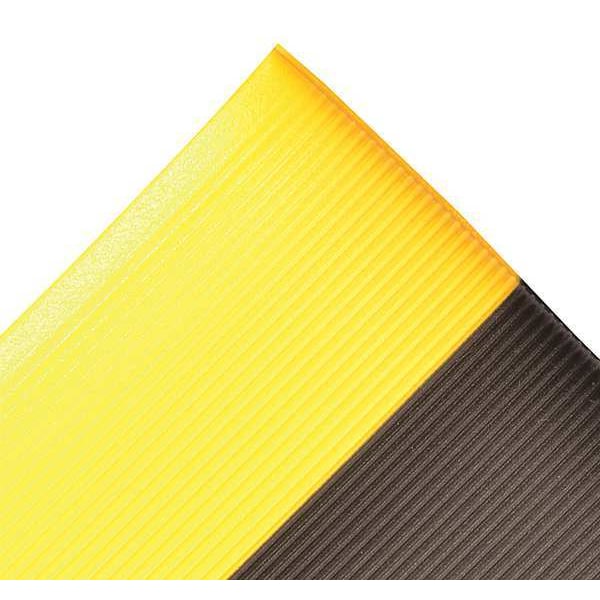 Notrax Antifatigue Mat, 4 ft. L x 3 ft. W, 1/2" Thickness, Closed Cell PVC Foam, Corrugated, Black/Yellow - 413S0034BY