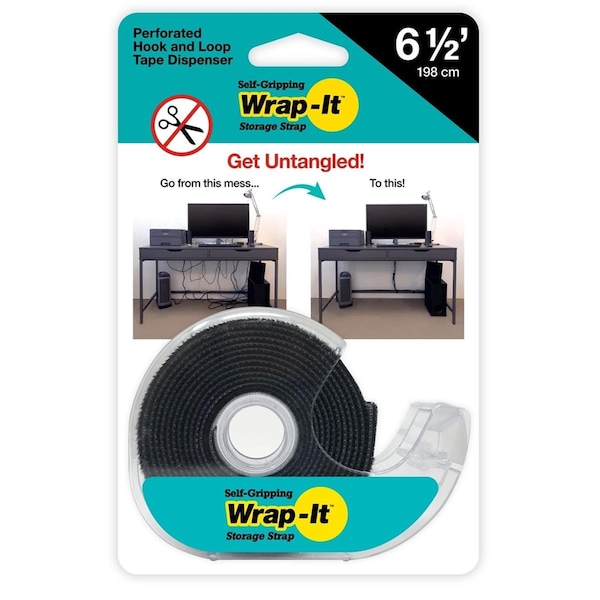 Jjaamm 6.5 in. Black Self-Gripping Storage Perforated Tape Roll - 250836