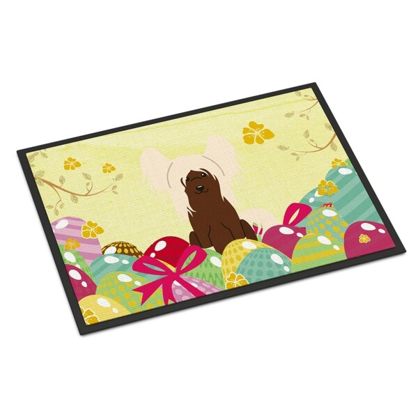 Carolines Treasures 24 x 36 in. Easter Eggs Chinese Crested Cream Indoor or Outdoor Mat - BB6113JMAT