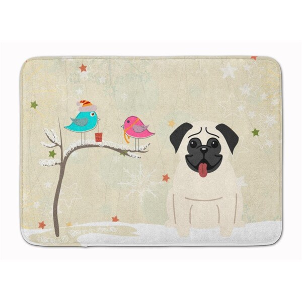 Carolines Treasures Christmas Presents Friends Pug Cream Machine Washable Memory Foam Mat - BB2476RUG