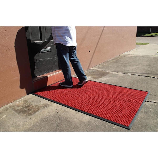 Rhino Mats Town & Country Entrance Mat, Polypropylene/Rubber, 3/8" Thick, Red, 2 ft W x 3 ft L - TNC-2436R