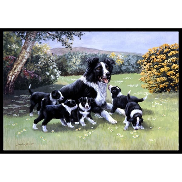 Carolines Treasures Border Collie Puppies with Momma Indoor or Outdoor Mat- 18 x 27 - BDBA0257MAT