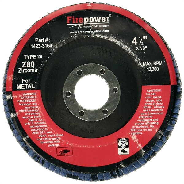 Firepower Type 29 Flap Disc, 4-1/2"X7/8", Za 80 Grit - FPW1423-3164