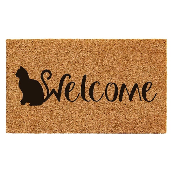 Configuracion 17 x 29 in. Feline Welcome Rectangular Doormat Natural & Black - CO3367103