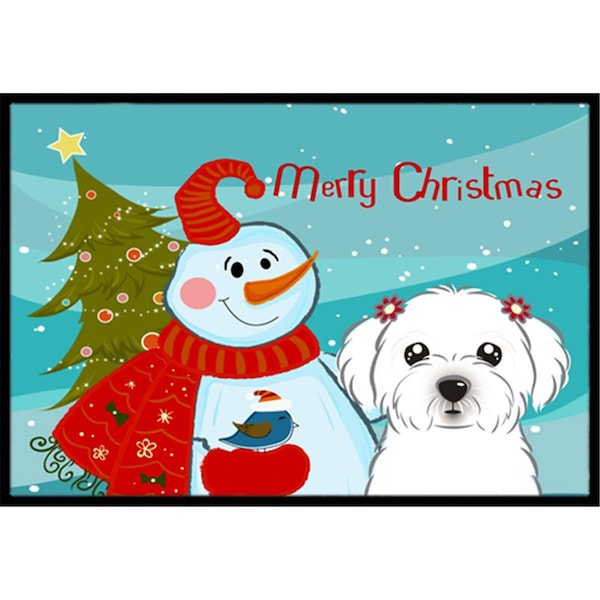 Carolines Treasures Snowman With Maltese Indoor and Outdoor Mat- 18 x 27 in. - BB1828MAT