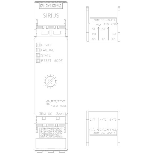 Arrancador magnético compacto sin inversión Siemens, clasificación NEMA sin envolvente, 110 a 240V CA/CD, 3 polos - 3RM10023AA14