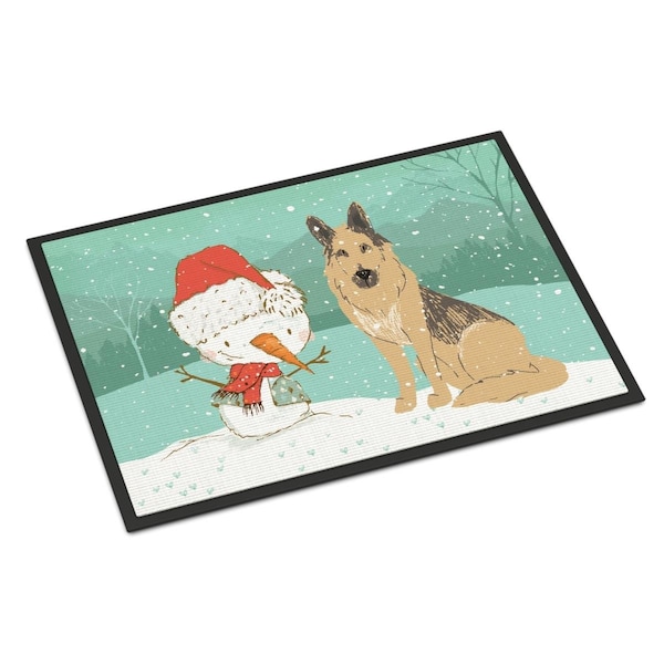 Carolines Treasures 18 x 27 in. German Shepherd & Snowman Christmas Indoor or Outdoor Mat - CK2033MAT