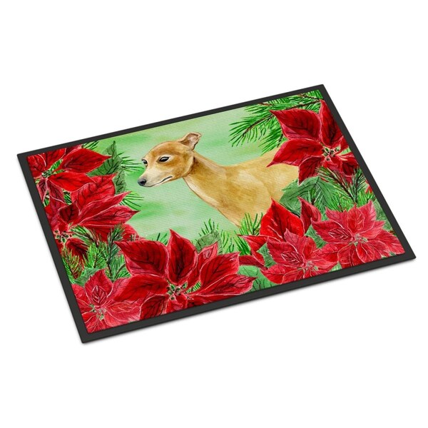 Carolines Treasures Italian Greyhound Poinsettas Indoor or Outdoor Mat - 18 x 27 in. - CK1346MAT