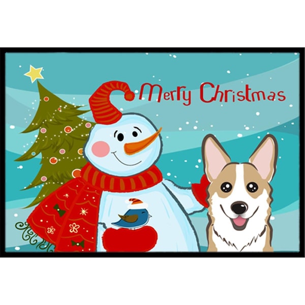 Carolines Treasures Snowman With Sable Corgi Indoor and Outdoor Mat- 18 x 27 in. - BB1873MAT