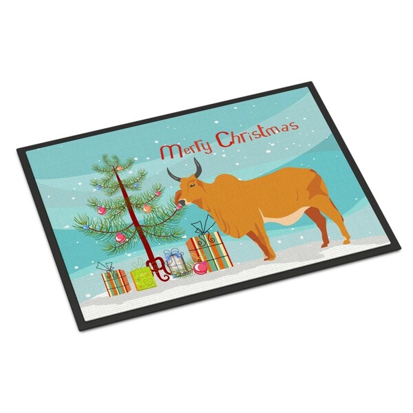 Carolines Treasures Zebu Indicine Cow Christmas Indoor or Outdoor Mat - 18 x 27 in. - BB9192MAT