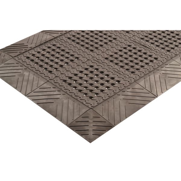 Notrax Interlocking Drainage Mat, PVC, Diamond, 3 ft W x 3 ft L, Black - 620S3636BL