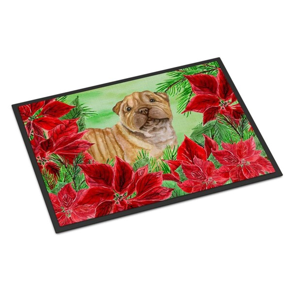 Carolines Treasures Shar Pei Puppy Poinsettas Indoor or Outdoor Mat, 24 x 36 in. - CK1366JMAT