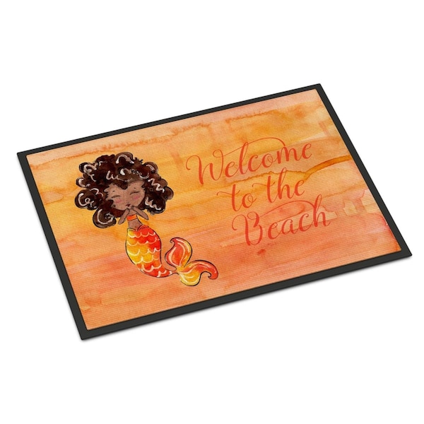 Carolines Treasures Mermaid Welcome Orange Indoor or Outdoor Mat - 18 x 27 in. - BB8517MAT