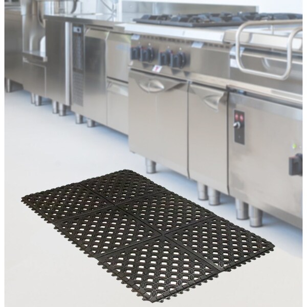 Rhino Mats E-Series Drainage Mat, Rubber, Drainage Holes, 2 ft W x 3 ft L, Black - DX-2436B
