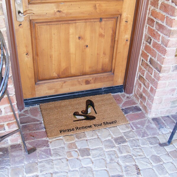 Rubber-Cal "Welcome & Please Remove Your Shoes" Decorative Welcome Mats, 18 x 30-Inch - 10-106-046