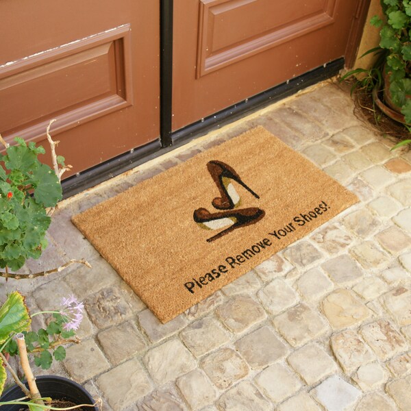 Rubber-Cal "Welcome & Please Remove Your Shoes" Decorative Welcome Mats, 18 x 30-Inch - 10-106-046
