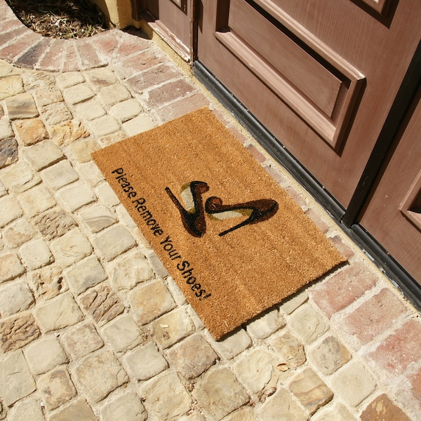 Rubber-Cal "Welcome & Please Remove Your Shoes" Decorative Welcome Mats, 18 x 30-Inch - 10-106-046